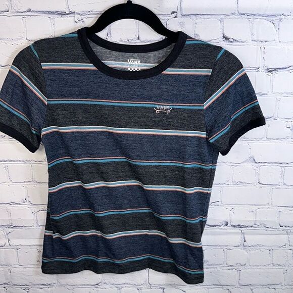 👕 Vans Cropped Striped T-Shirt - Size XS - Excellent Condition - Picture 1 of 4